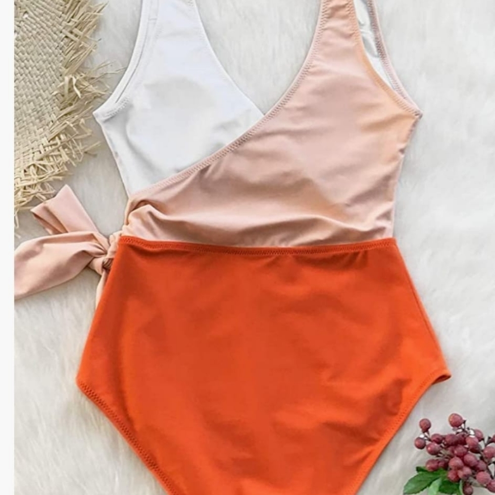 Women's One Piece Swimsuit Wrap Color Block Ti - Picture 6 of 12